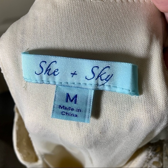 She + Sky Lace Mini Dress Layered Sz M Halter Neck Sleeveless Feminine Cowgirl - Picture 8 of 9